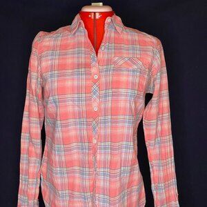 Eddie Bauer Small Coral plaid button front shirt